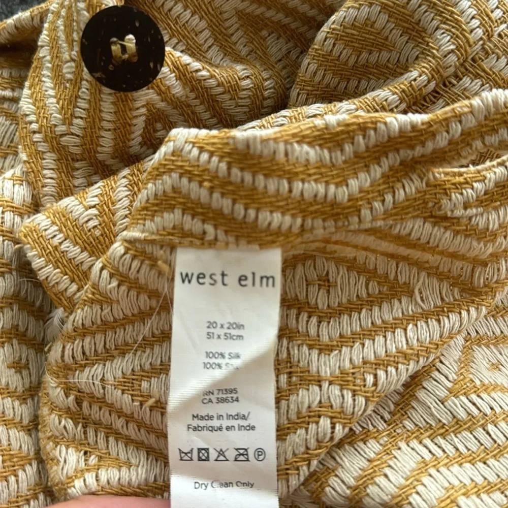 West Elm Diamond Silk Knit Gold Yellow Ivory White Throw Pillow Cover Accent 20”